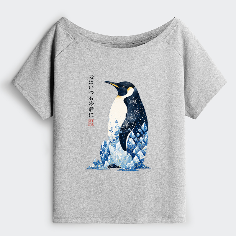 Tokyo-Tiger Keep Calm Penguin Off Shoulder T-Shirt