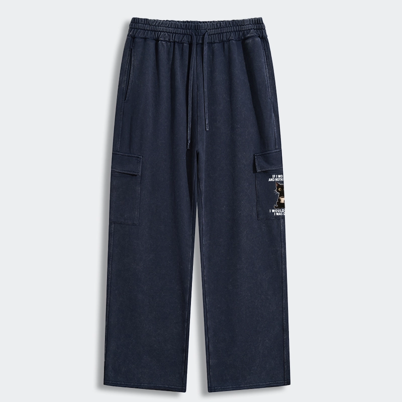 Tokyo-Tiger Funny Cute Black Cat And Coffee Meme Washed Utility Sweatpants