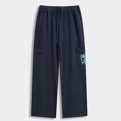 Tokyo-Tiger Watercolor Blue Octopus Washed Utility Sweatpants
