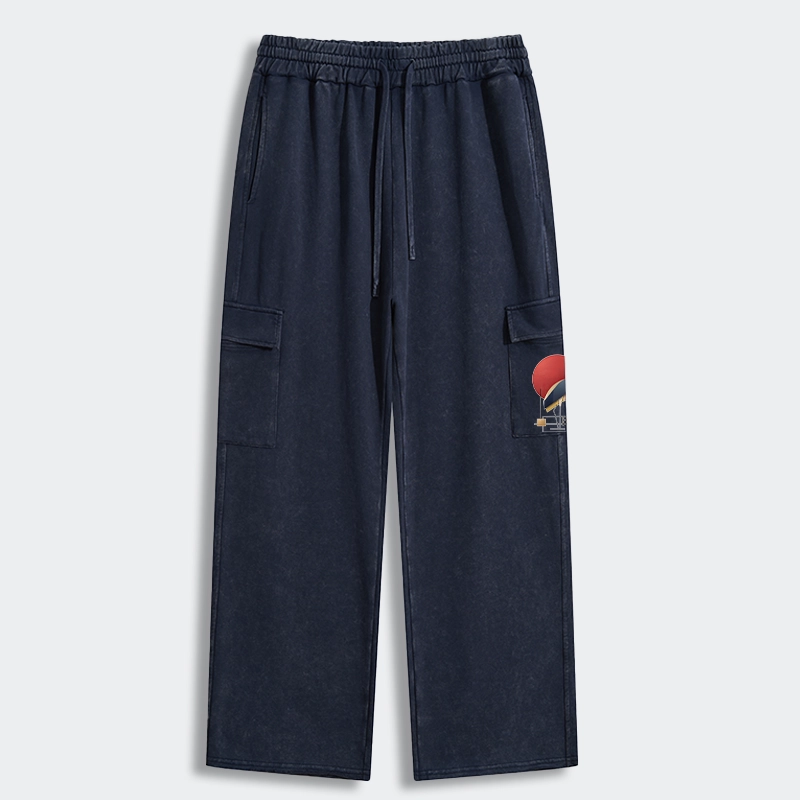 Tokyo-Tiger Geometric Crane Art Washed Utility Sweatpants
