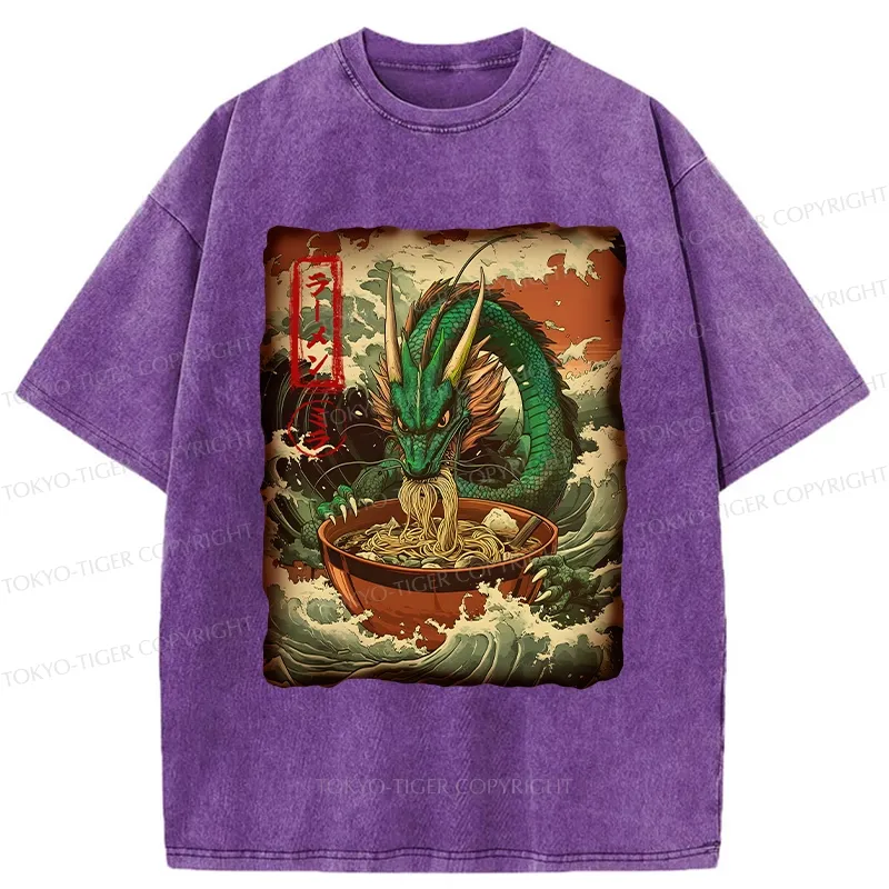 Tokyo-Tiger Ramen Lover Giant Dragon Washed T-Shirt Sale