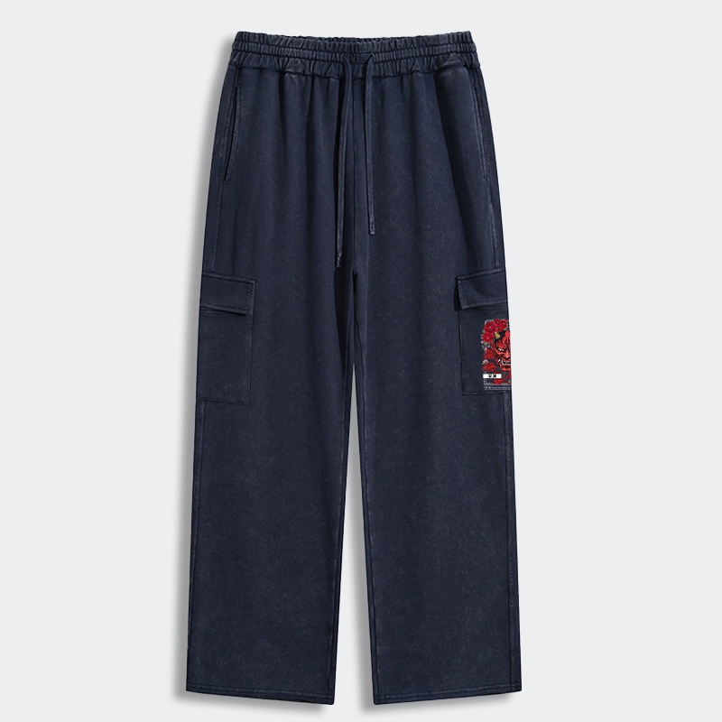 Tokyo-Tiger Cool Oni Floral Art Washed Utility Sweatpants