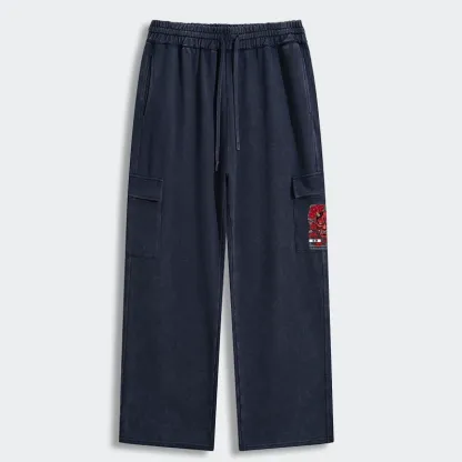 Tokyo-Tiger Cool Oni Floral Art Washed Utility Sweatpants