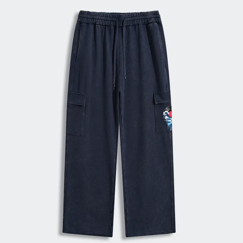 Tokyo-Tiger Vinyl Records And Waves Washed Utility Sweatpants