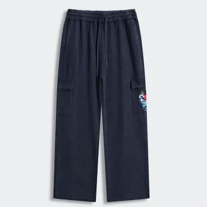 Tokyo-Tiger Vinyl Records And Waves Washed Utility Sweatpants