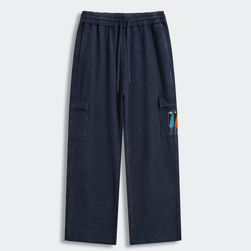 Tokyo-Tiger Bold Shape Birds Washed Utility Sweatpants