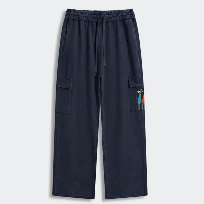 Tokyo-Tiger Bold Shape Birds Washed Utility Sweatpants
