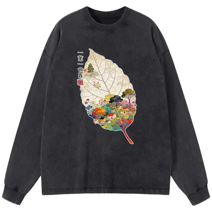Tokyo-Tiger One Leaf Holds A Tiny Colorful World Washed Long Sleeve T-Shirt