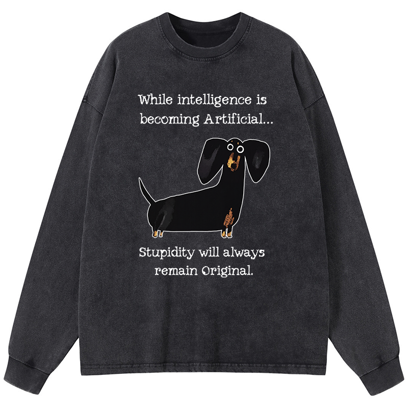Tokyo-Tiger Dachshund Real Humor Funny Meme Washed Long Sleeve T-Shirt