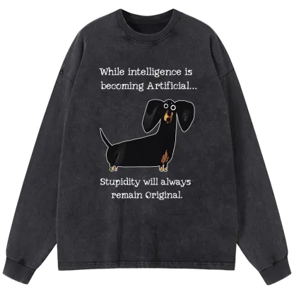 Tokyo-Tiger Dachshund Real Humor Funny Meme Washed Long Sleeve T-Shirt