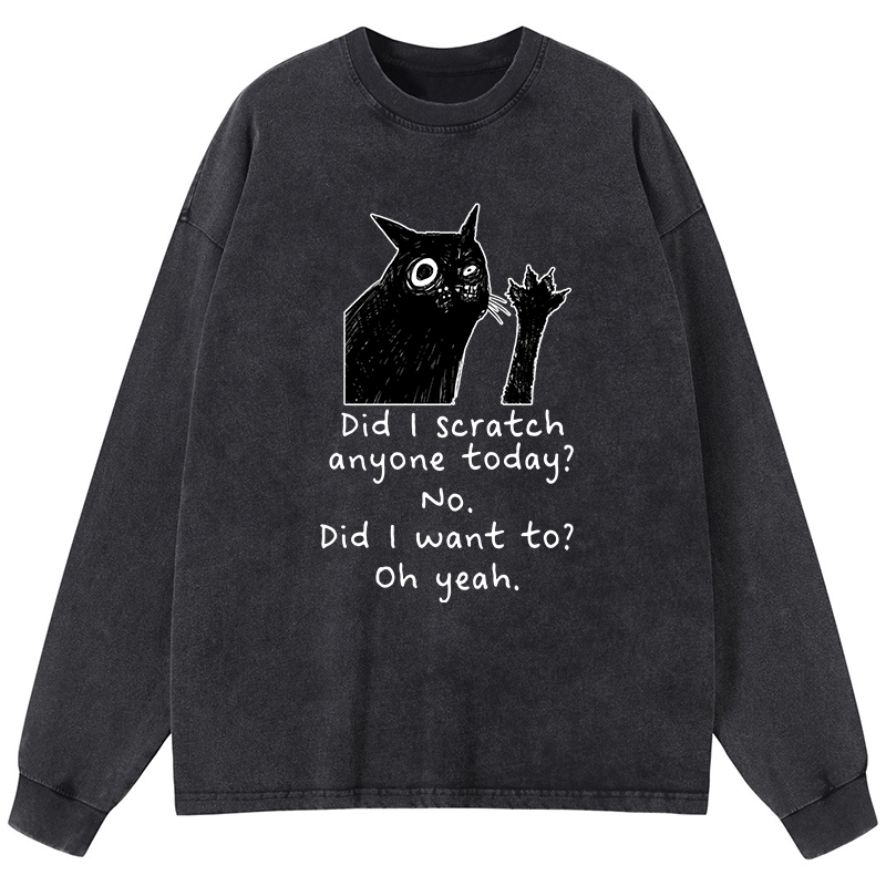 Tokyo-Tiger Black Cat Scratches People Washed Long Sleeve T-Shirt