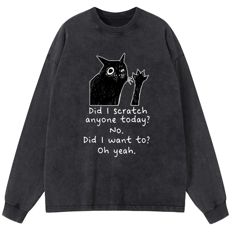 Tokyo-Tiger Black Cat Scratches People Washed Long Sleeve T-Shirt