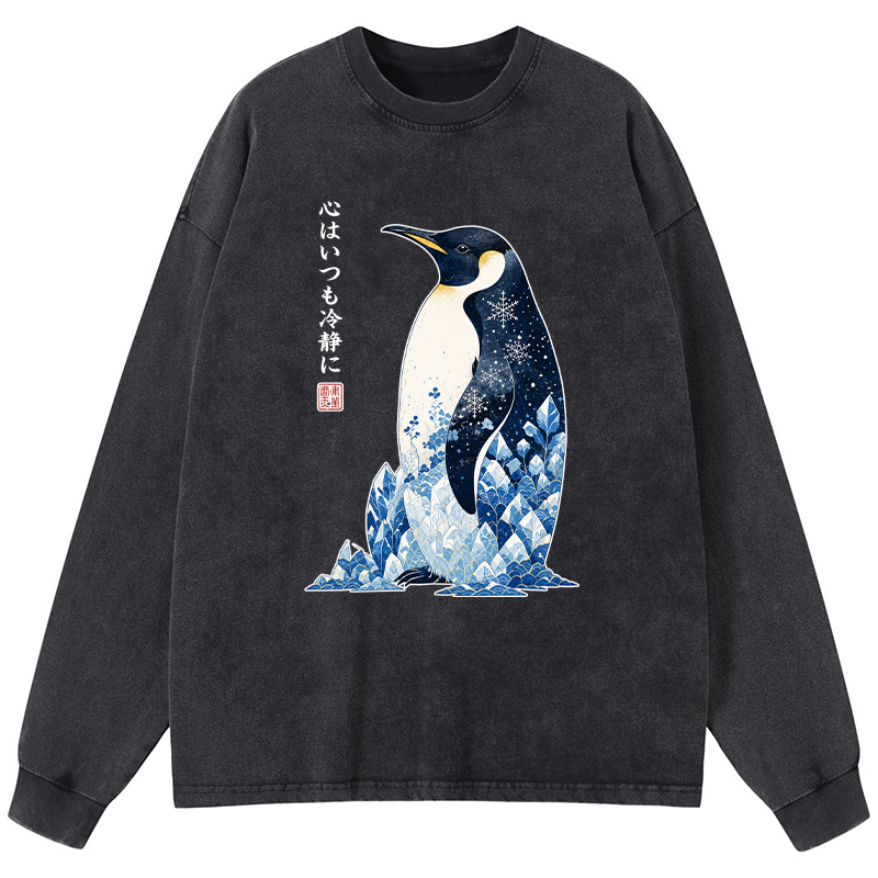 Tokyo-Tiger Keep Calm Penguin Washed Long Sleeve T-Shirt