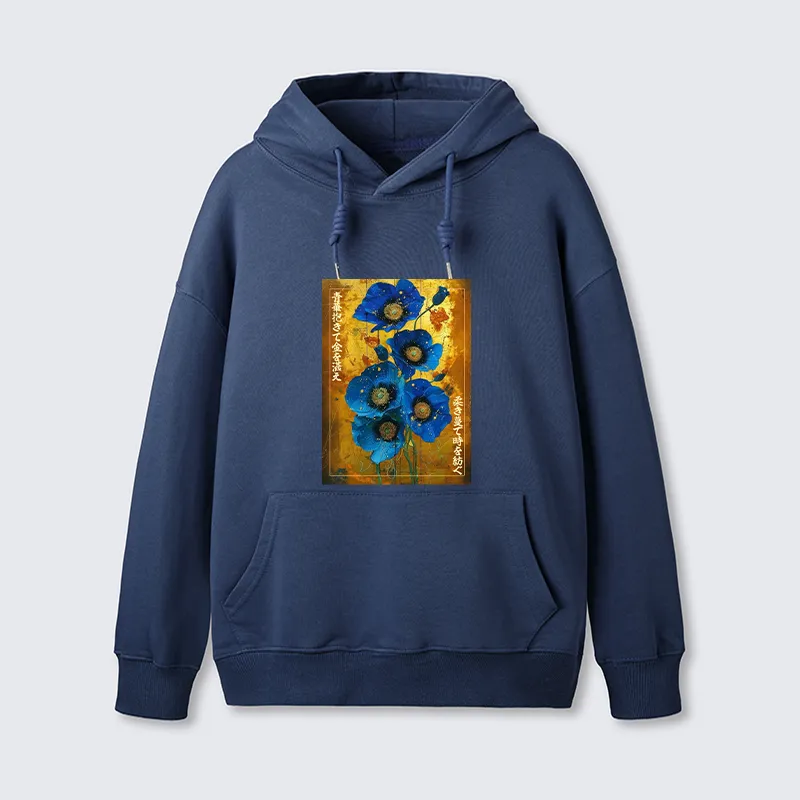 Tokyo-Tiger Shiny Blue Flower Warm Golden Background Classic Hoodie