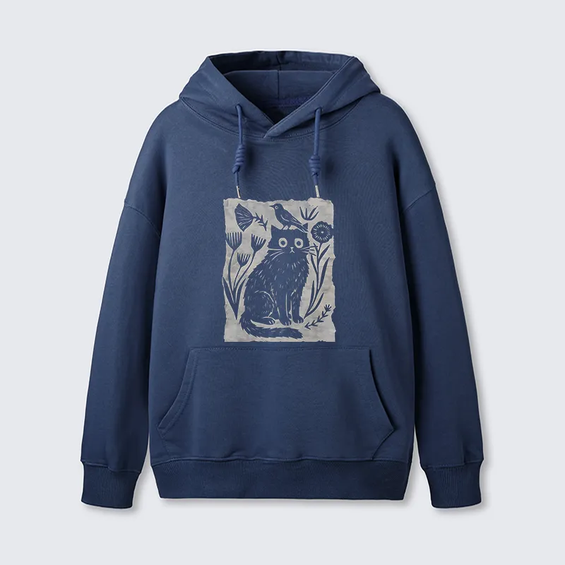 Tokyo-Tiger Folk Paper Cut Cat Bird Floral Art Classic Hoodie