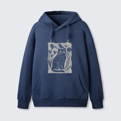 Tokyo-Tiger Folk Paper Cut Cat Bird Floral Art Classic Hoodie