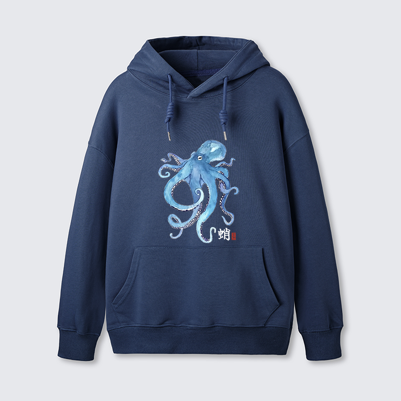 Tokyo-Tiger Watercolor Blue Octopus Classic Hoodie