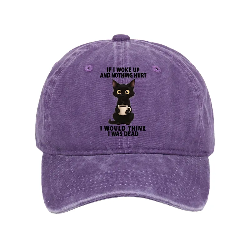 Tokyo-Tiger Funny Cute Black Cat And Coffee Meme Washed Cap