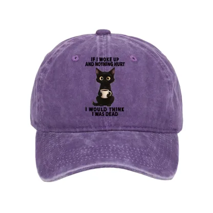 Tokyo-Tiger Funny Cute Black Cat And Coffee Meme Washed Cap