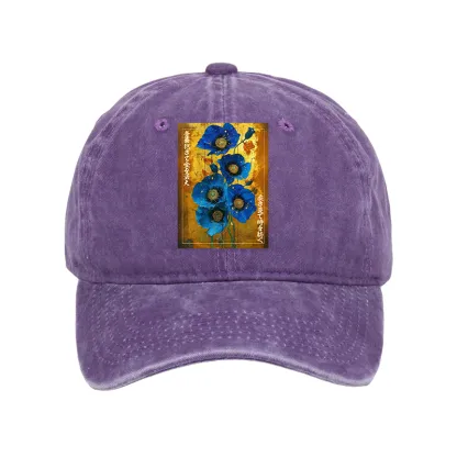 Tokyo-Tiger Shiny Blue Flower Warm Golden Background Washed Cap