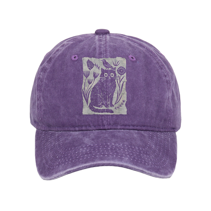 Tokyo-Tiger Folk Paper Cut Cat Bird Floral Art Washed Cap