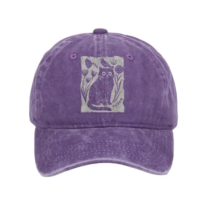 Tokyo-Tiger Folk Paper Cut Cat Bird Floral Art Washed Cap