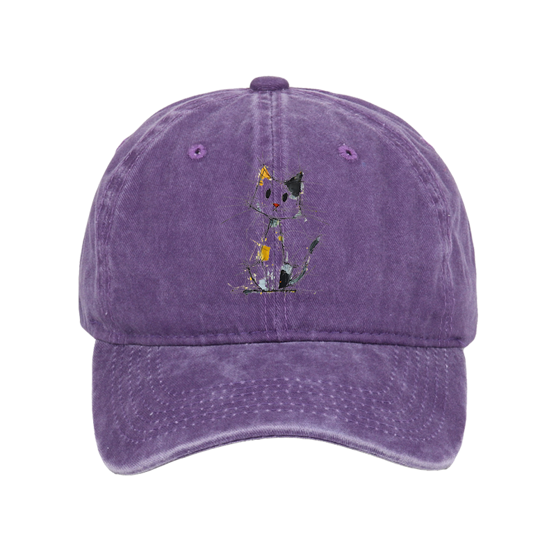 Tokyo-Tiger Minimal Splash Ink Cute Cat Washed Cap