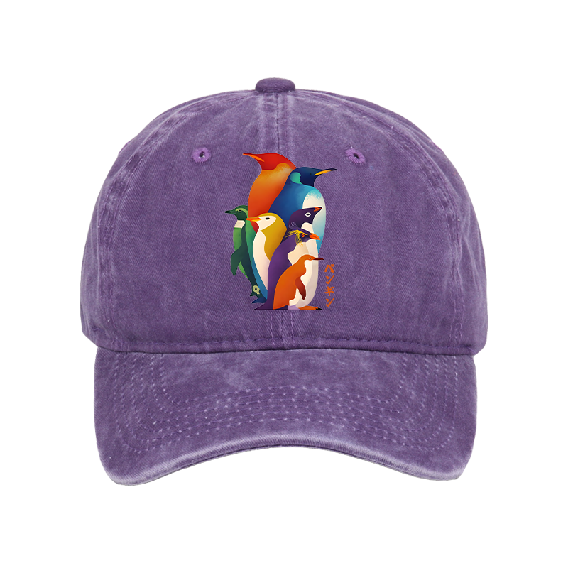 Tokyo-Tiger Cute Multi Tone Penguins Washed Cap