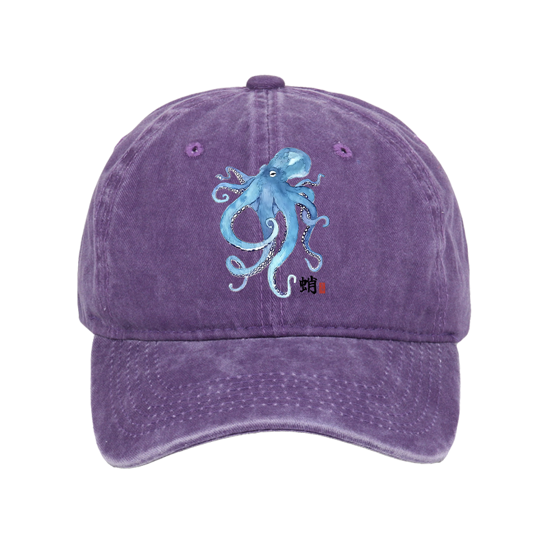 Tokyo-Tiger Watercolor Blue Octopus Washed Cap