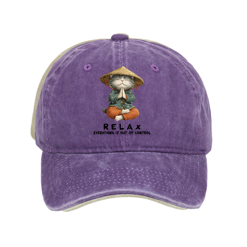 Tokyo-Tiger Zen Relax Cat Graphic Washed Cap