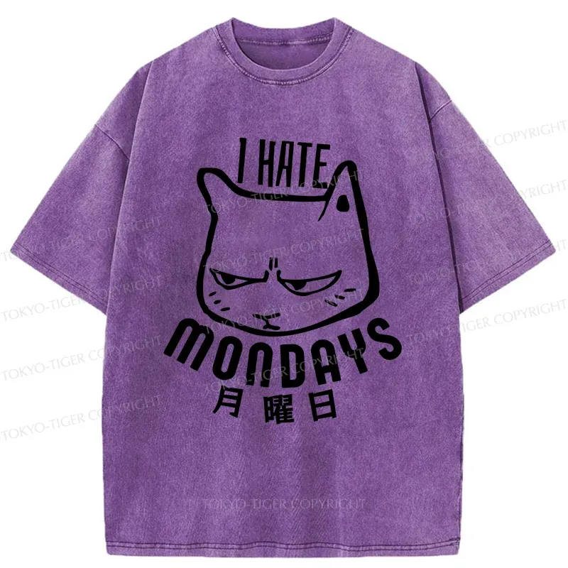 Tokyo-Tiger Cat Hate Monday Washed T-Shirt