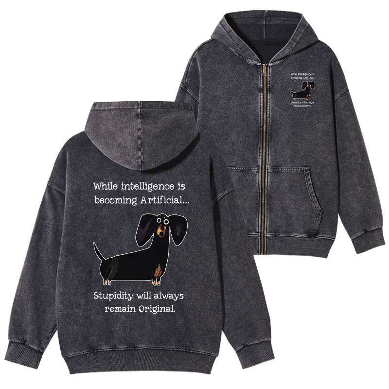 Tokyo-Tiger Dachshund Real Humor Funny Meme Washed Zip Hoodie