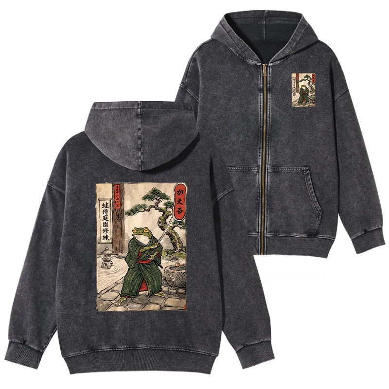 Tokyo-Tiger Samurai Frog Training Washed Zip Hoodie