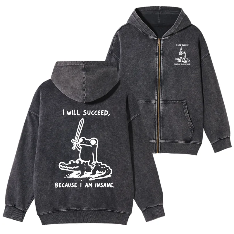 Tokyo-Tiger Warrior Frog Funny Meme Washed Zip Hoodie