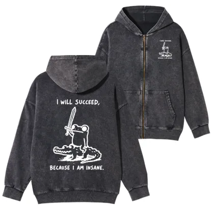 Tokyo-Tiger Warrior Frog Funny Meme Washed Zip Hoodie