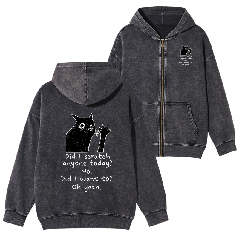 Tokyo-Tiger Black Cat Scratches People Washed Zip Hoodie