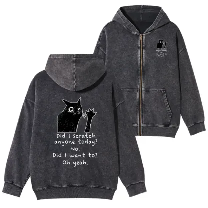 Tokyo-Tiger Black Cat Scratches People Washed Zip Hoodie
