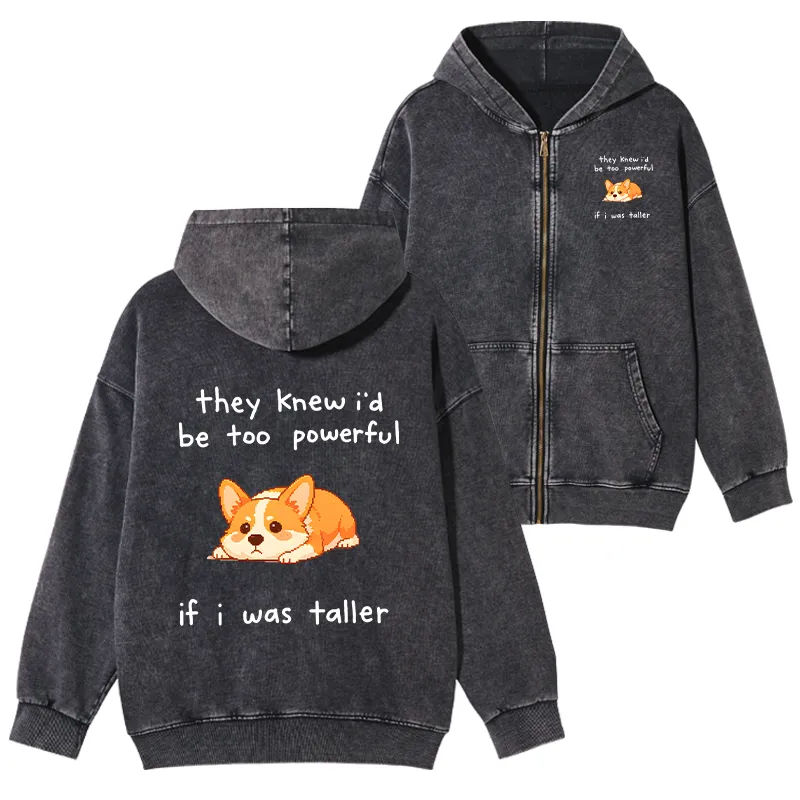 Tokyo-Tiger Funny Short Dog Joke Washed Zip Hoodie