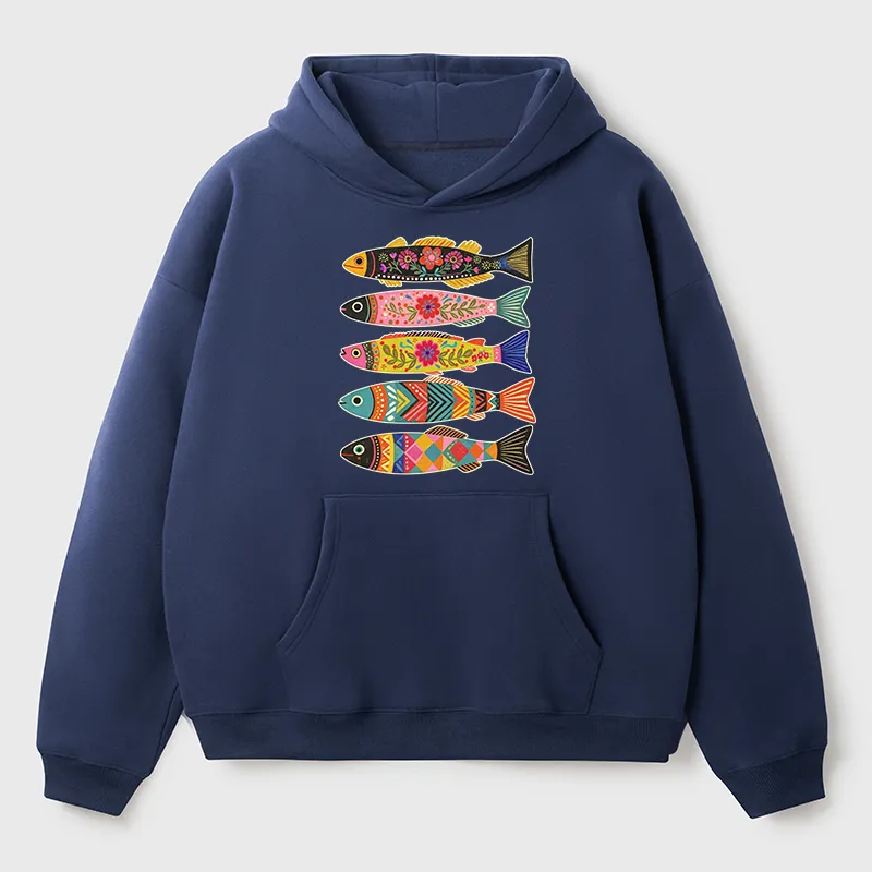 Tokyo-Tiger Colorful Patterned Fish Adult Fleece Hoodie