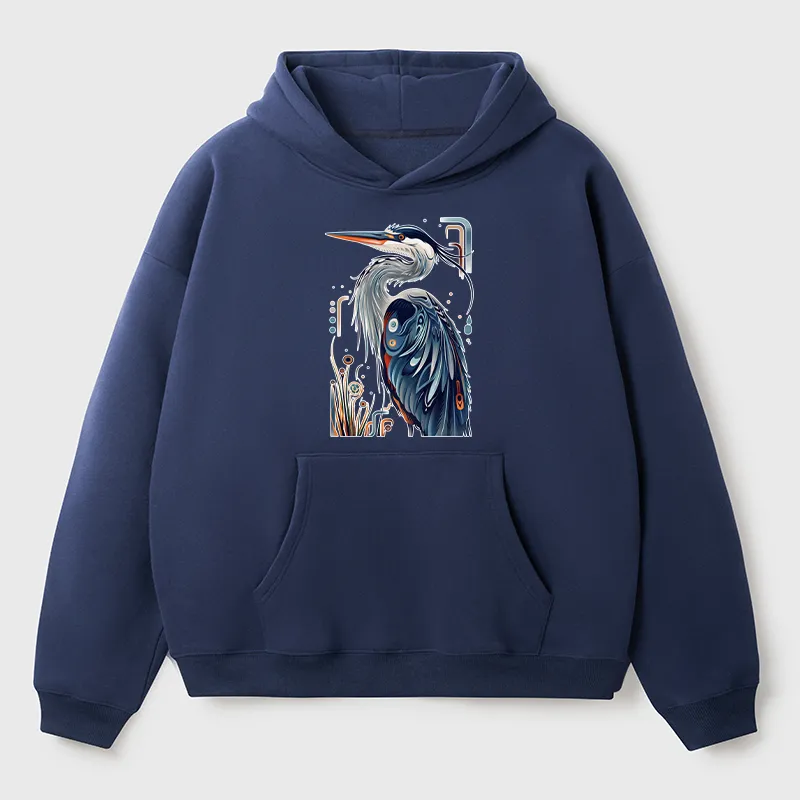 Tokyo-Tiger Stylish Blue Heron Adult Fleece Hoodie