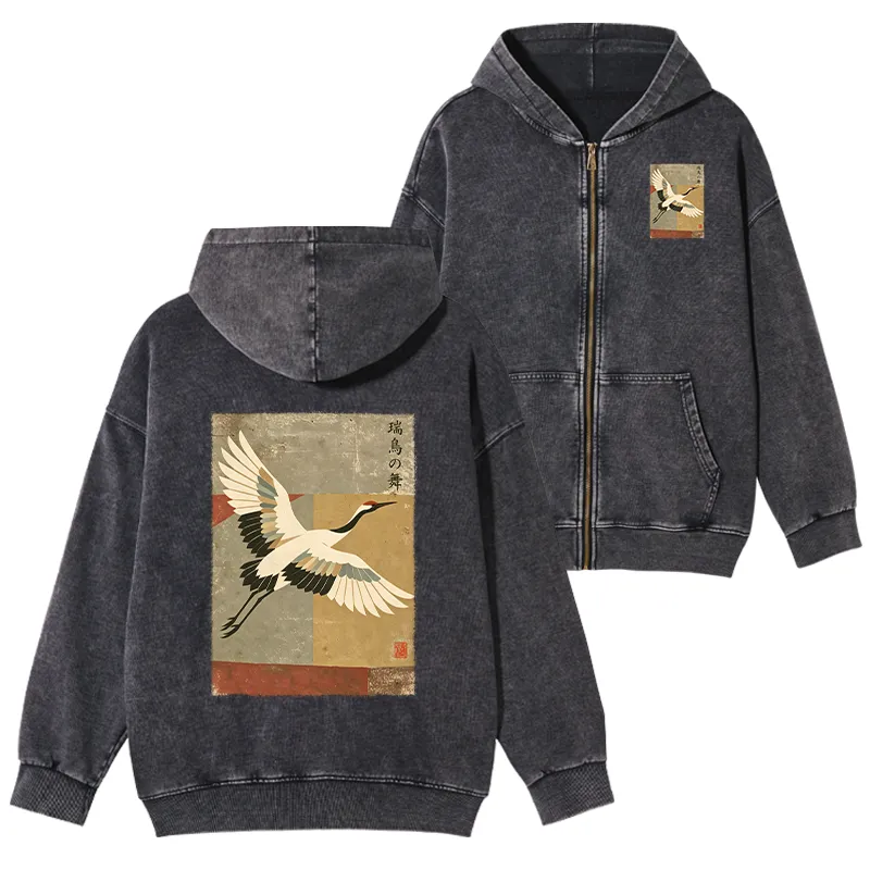 Tokyo-Tiger Crane Spirit Washed Zip Hoodie