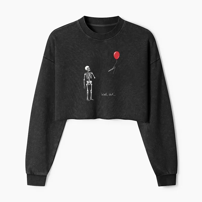 Tokyo-Tiger Skeleton Balloon Meme Washed Crop Sweatshirt Sale