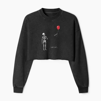 Tokyo-Tiger Skeleton Balloon Meme Washed Crop Sweatshirt