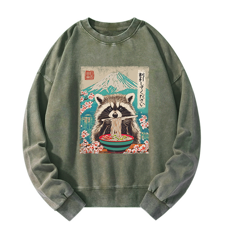 Tokyo-Tiger Please Give Raccoon A Discount Washed Sweatshirt