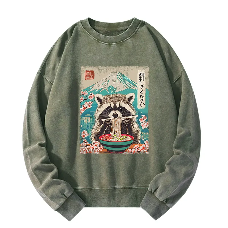 Tokyo-Tiger Please Give Raccoon A Discount Washed Sweatshirt