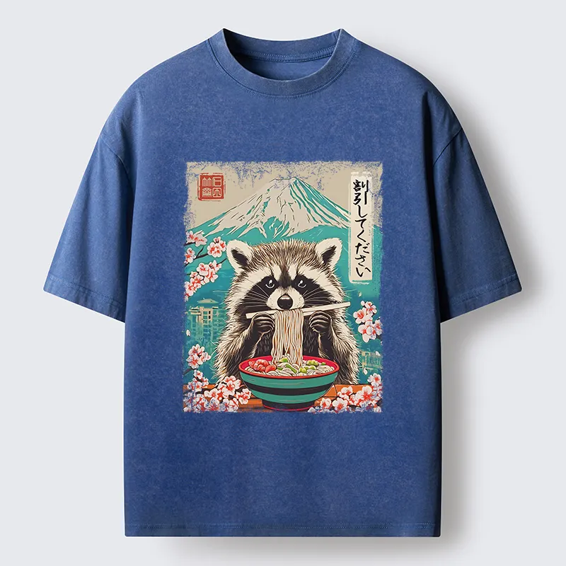 Tokyo-Tiger Please Give Raccoon A Discount Washed T-Shirt