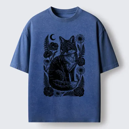 Tokyo‑Tiger Wild Fox Floral Vibe Washed T‑Shirt