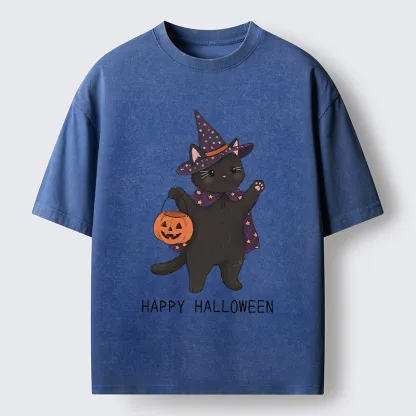 Tokyo‑Tiger Magic Cat Halloween Art Washed T‑Shirt