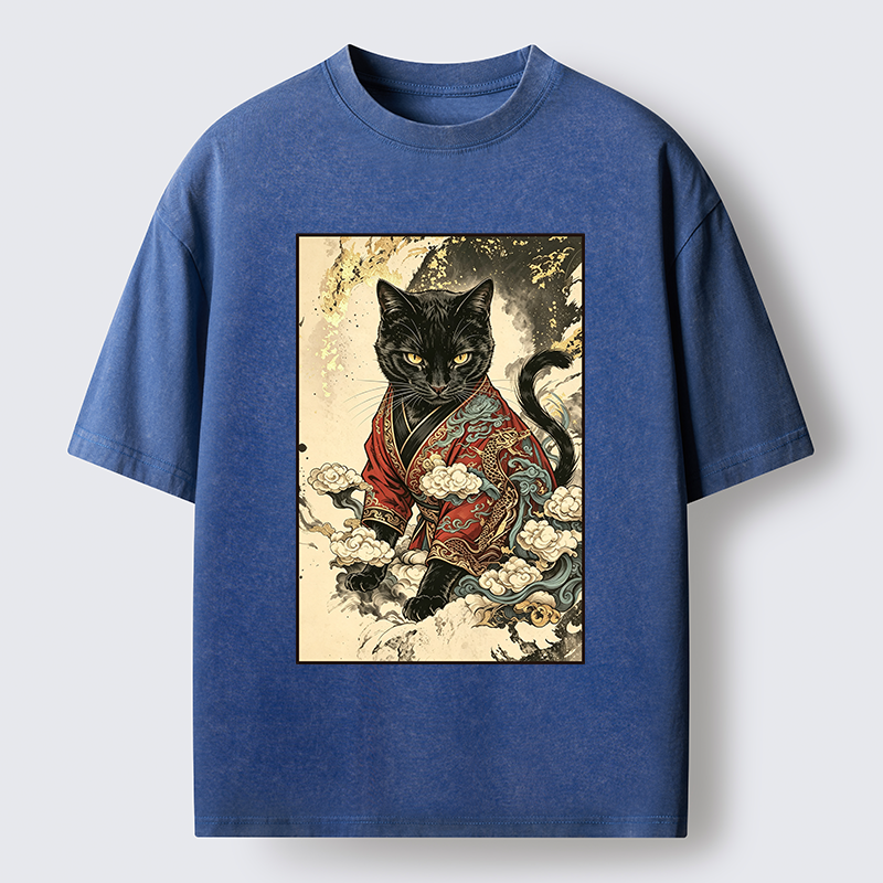 Tokyo‑Tiger Traditional Robe Cat Art Washed T‑Shirt