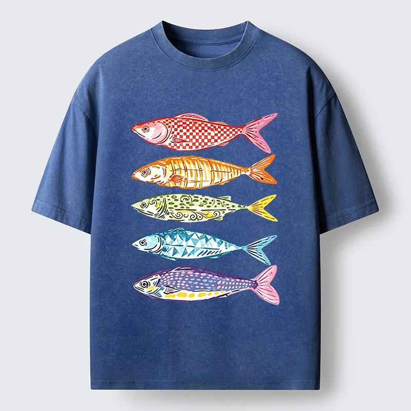 Tokyo‑Tiger Colorful Multi Pattern Fish Washed T‑Shirt
